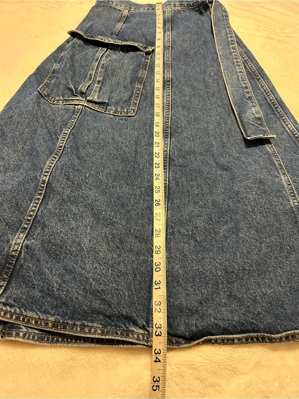 Zara Indigo Denim Maxi Skirt with Cargo Pocket